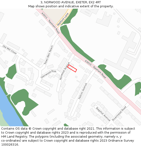 3, NORWOOD AVENUE, EXETER, EX2 4RT: Location map and indicative extent of plot