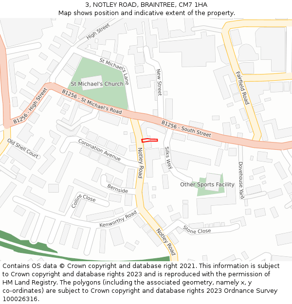 3, NOTLEY ROAD, BRAINTREE, CM7 1HA: Location map and indicative extent of plot