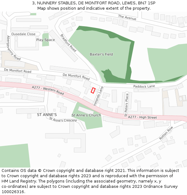 3, NUNNERY STABLES, DE MONTFORT ROAD, LEWES, BN7 1SP: Location map and indicative extent of plot