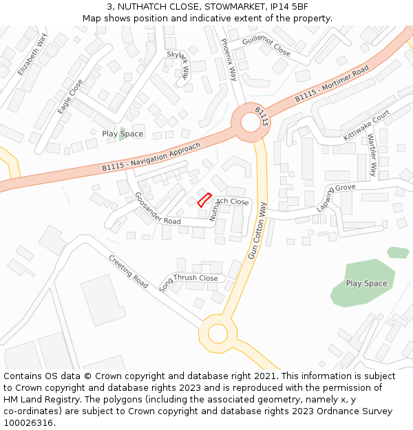 3, NUTHATCH CLOSE, STOWMARKET, IP14 5BF: Location map and indicative extent of plot