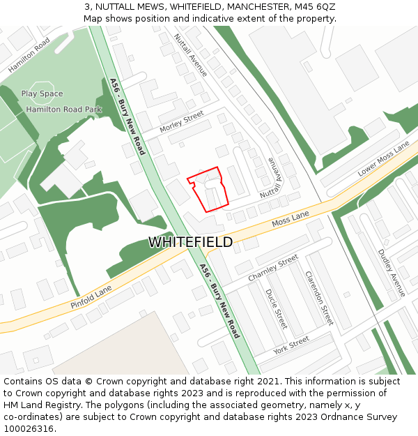 3, NUTTALL MEWS, WHITEFIELD, MANCHESTER, M45 6QZ: Location map and indicative extent of plot