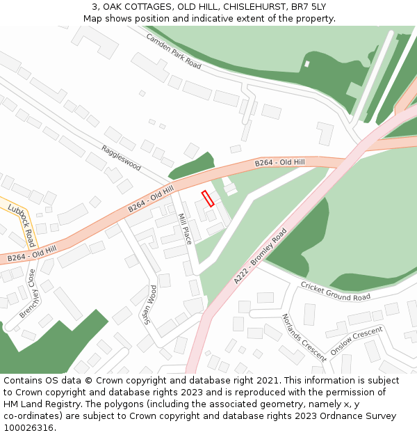 3, OAK COTTAGES, OLD HILL, CHISLEHURST, BR7 5LY: Location map and indicative extent of plot