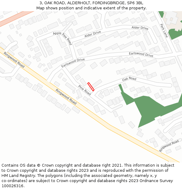 3, OAK ROAD, ALDERHOLT, FORDINGBRIDGE, SP6 3BL: Location map and indicative extent of plot