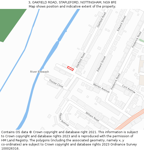 3, OAKFIELD ROAD, STAPLEFORD, NOTTINGHAM, NG9 8FE: Location map and indicative extent of plot