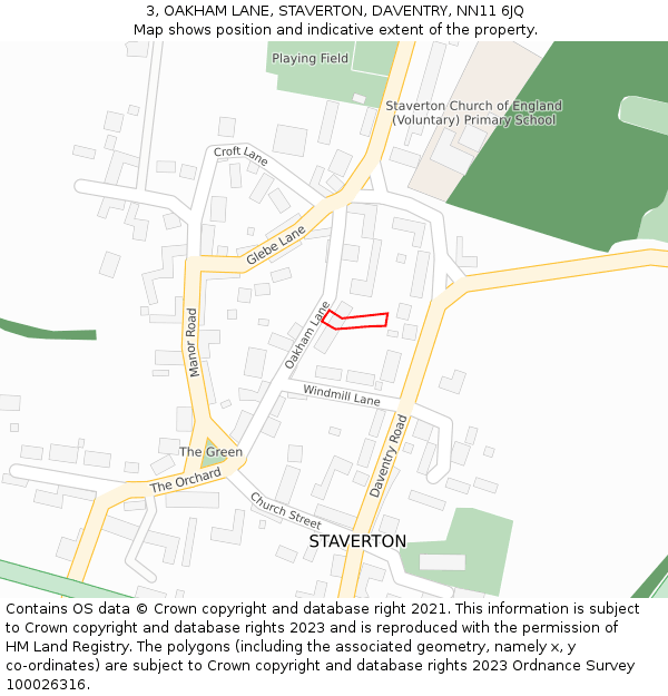3, OAKHAM LANE, STAVERTON, DAVENTRY, NN11 6JQ: Location map and indicative extent of plot