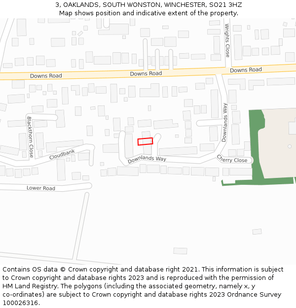 3, OAKLANDS, SOUTH WONSTON, WINCHESTER, SO21 3HZ: Location map and indicative extent of plot