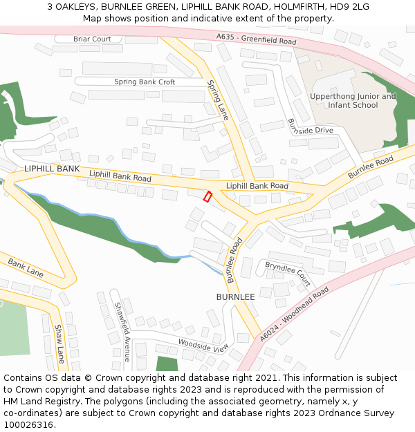 3 OAKLEYS, BURNLEE GREEN, LIPHILL BANK ROAD, HOLMFIRTH, HD9 2LG: Location map and indicative extent of plot