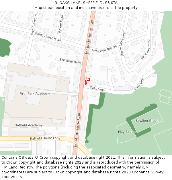 3, OAKS LANE, SHEFFIELD, S5 0TA: Location map and indicative extent of plot