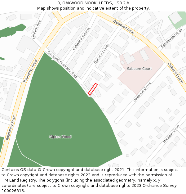 3, OAKWOOD NOOK, LEEDS, LS8 2JA: Location map and indicative extent of plot
