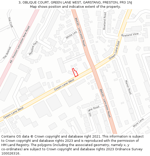 3, OBLIQUE COURT, GREEN LANE WEST, GARSTANG, PRESTON, PR3 1NJ: Location map and indicative extent of plot