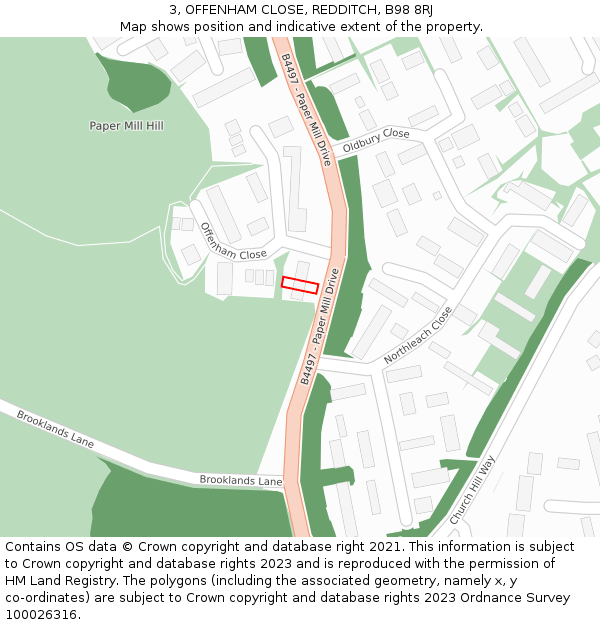 3, OFFENHAM CLOSE, REDDITCH, B98 8RJ: Location map and indicative extent of plot