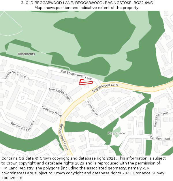 3, OLD BEGGARWOOD LANE, BEGGARWOOD, BASINGSTOKE, RG22 4WS: Location map and indicative extent of plot