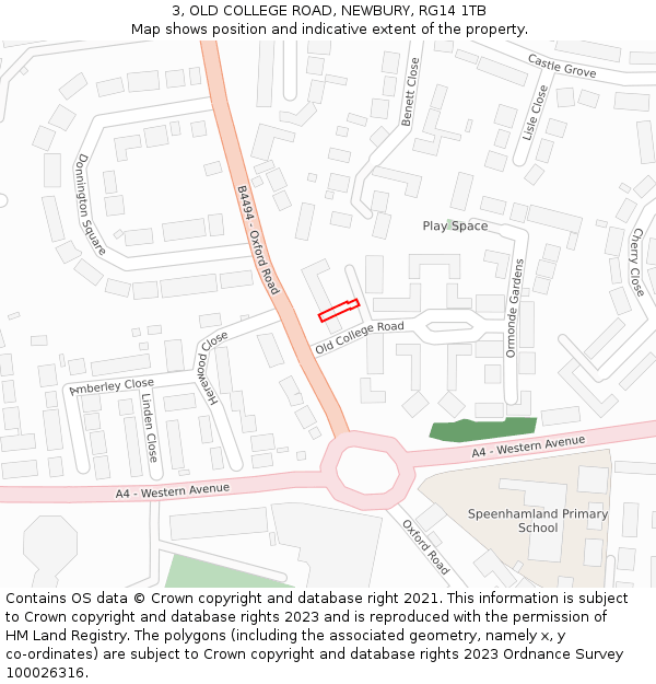3, OLD COLLEGE ROAD, NEWBURY, RG14 1TB: Location map and indicative extent of plot