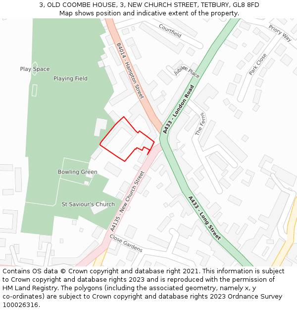 3, OLD COOMBE HOUSE, 3, NEW CHURCH STREET, TETBURY, GL8 8FD: Location map and indicative extent of plot