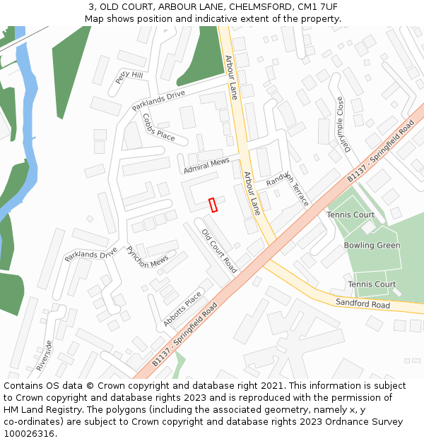 3, OLD COURT, ARBOUR LANE, CHELMSFORD, CM1 7UF: Location map and indicative extent of plot