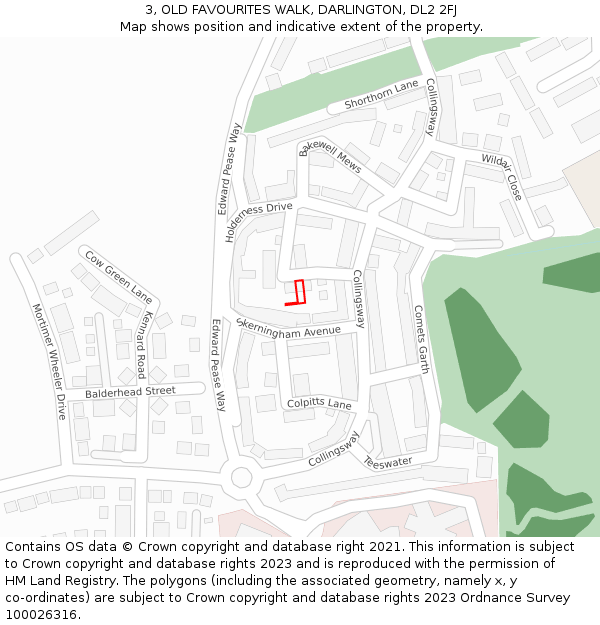 3, OLD FAVOURITES WALK, DARLINGTON, DL2 2FJ: Location map and indicative extent of plot