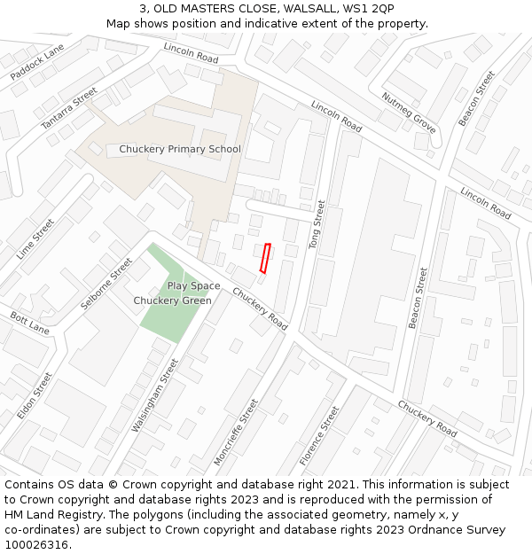 3, OLD MASTERS CLOSE, WALSALL, WS1 2QP: Location map and indicative extent of plot