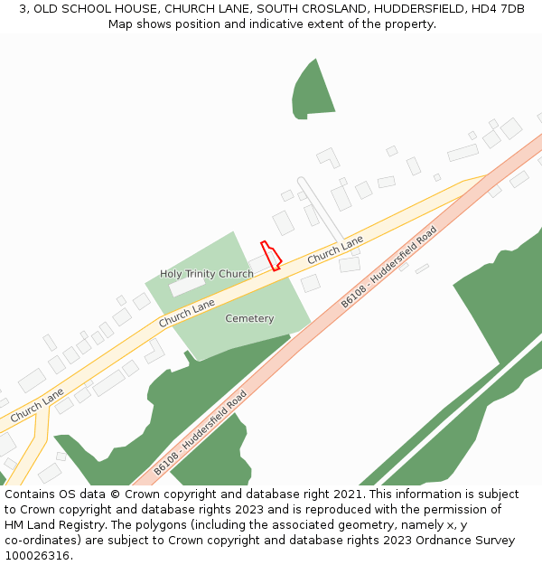 3, OLD SCHOOL HOUSE, CHURCH LANE, SOUTH CROSLAND, HUDDERSFIELD, HD4 7DB: Location map and indicative extent of plot