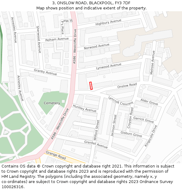 3, ONSLOW ROAD, BLACKPOOL, FY3 7DF: Location map and indicative extent of plot