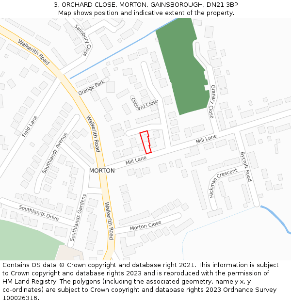 3, ORCHARD CLOSE, MORTON, GAINSBOROUGH, DN21 3BP: Location map and indicative extent of plot