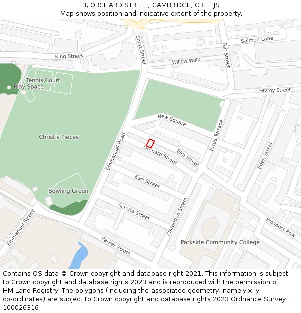 3, ORCHARD STREET, CAMBRIDGE, CB1 1JS: Location map and indicative extent of plot