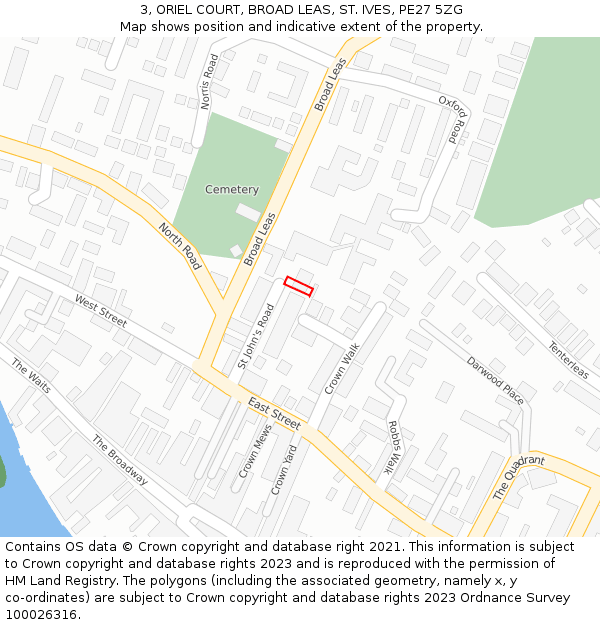 3, ORIEL COURT, BROAD LEAS, ST. IVES, PE27 5ZG: Location map and indicative extent of plot