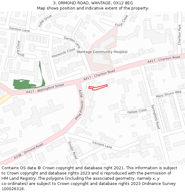 3, ORMOND ROAD, WANTAGE, OX12 8EG: Location map and indicative extent of plot