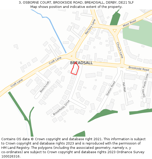 3, OSBORNE COURT, BROOKSIDE ROAD, BREADSALL, DERBY, DE21 5LF: Location map and indicative extent of plot