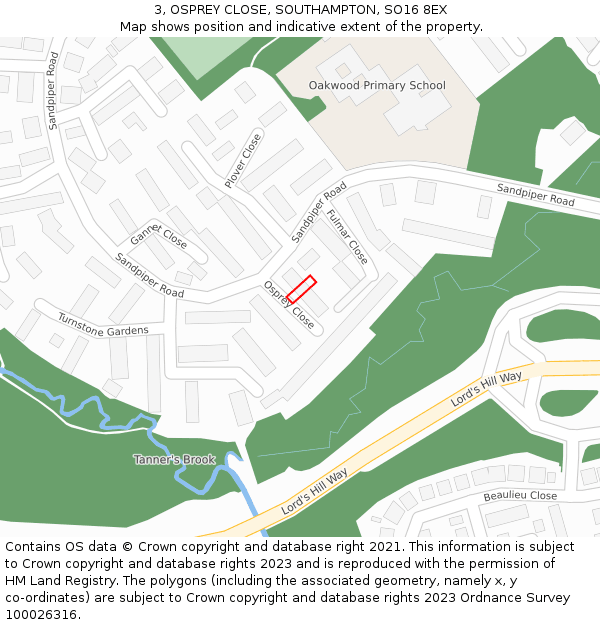 3, OSPREY CLOSE, SOUTHAMPTON, SO16 8EX: Location map and indicative extent of plot