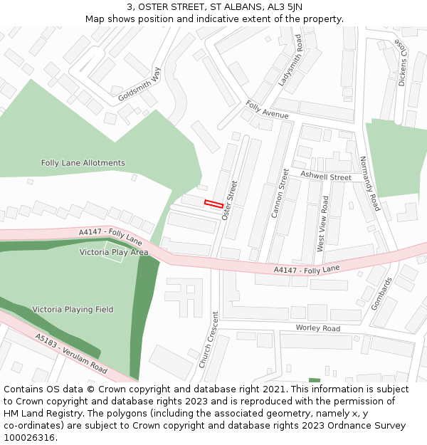 3, OSTER STREET, ST ALBANS, AL3 5JN: Location map and indicative extent of plot