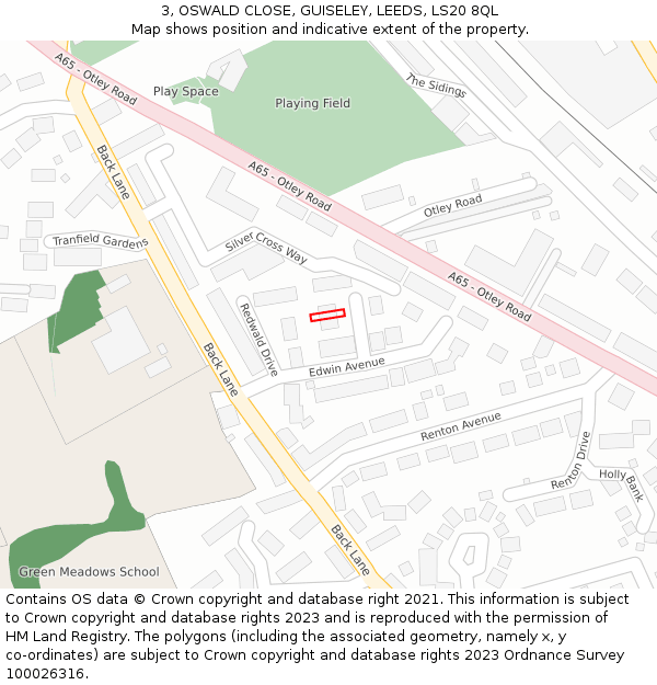 3, OSWALD CLOSE, GUISELEY, LEEDS, LS20 8QL: Location map and indicative extent of plot