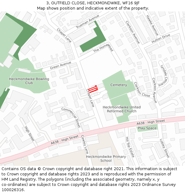 3, OUTFIELD CLOSE, HECKMONDWIKE, WF16 9JF: Location map and indicative extent of plot