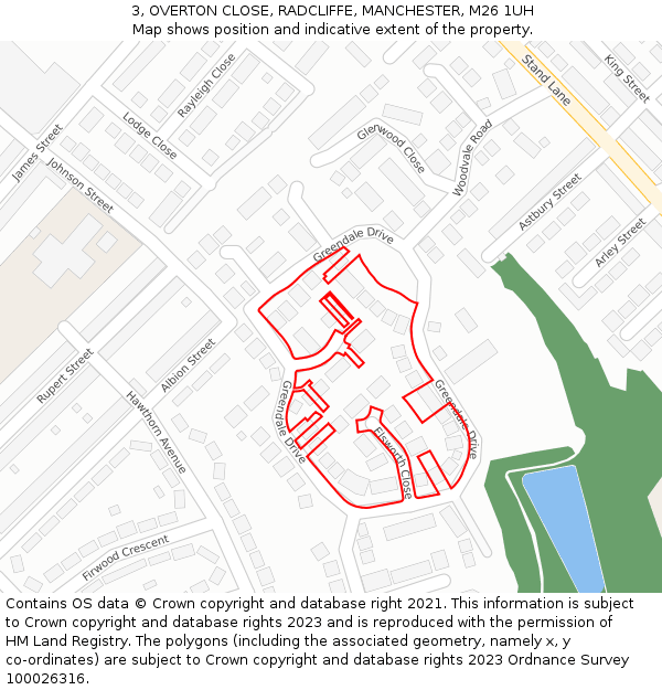 3, OVERTON CLOSE, RADCLIFFE, MANCHESTER, M26 1UH: Location map and indicative extent of plot