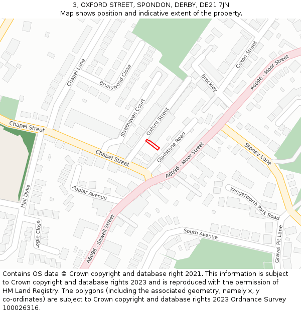 3, OXFORD STREET, SPONDON, DERBY, DE21 7JN: Location map and indicative extent of plot