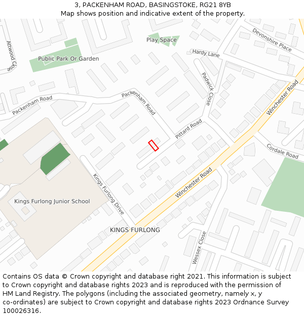 3, PACKENHAM ROAD, BASINGSTOKE, RG21 8YB: Location map and indicative extent of plot