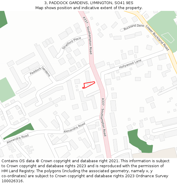 3, PADDOCK GARDENS, LYMINGTON, SO41 9ES: Location map and indicative extent of plot