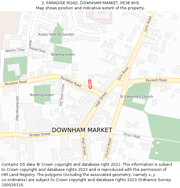 3, PARADISE ROAD, DOWNHAM MARKET, PE38 9HS: Location map and indicative extent of plot