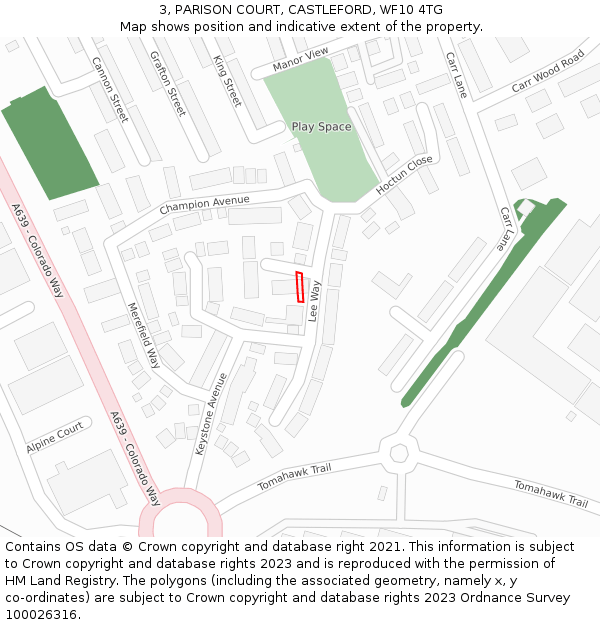 3, PARISON COURT, CASTLEFORD, WF10 4TG: Location map and indicative extent of plot