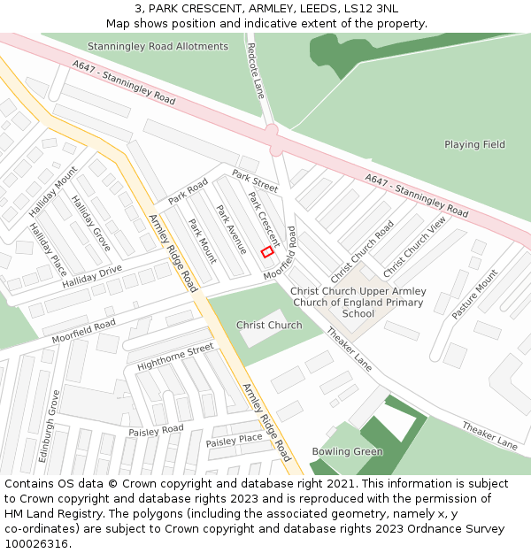 3, PARK CRESCENT, ARMLEY, LEEDS, LS12 3NL: Location map and indicative extent of plot