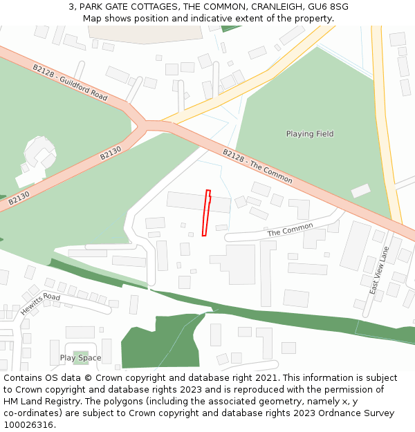 3, PARK GATE COTTAGES, THE COMMON, CRANLEIGH, GU6 8SG: Location map and indicative extent of plot