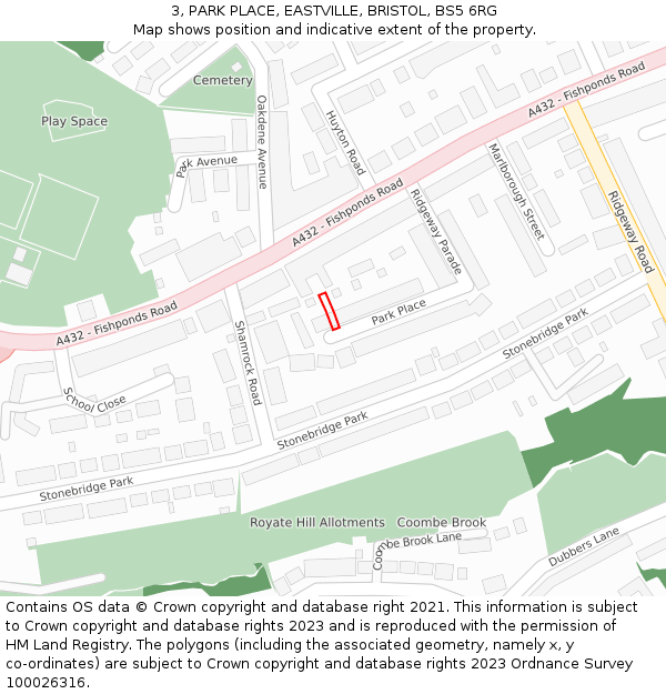 3, PARK PLACE, EASTVILLE, BRISTOL, BS5 6RG: Location map and indicative extent of plot