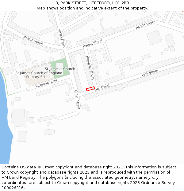 3, PARK STREET, HEREFORD, HR1 2RB: Location map and indicative extent of plot