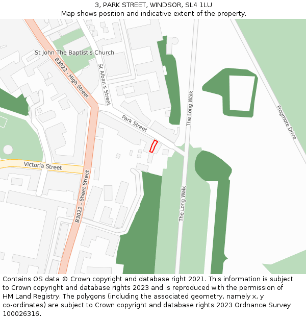 3, PARK STREET, WINDSOR, SL4 1LU: Location map and indicative extent of plot