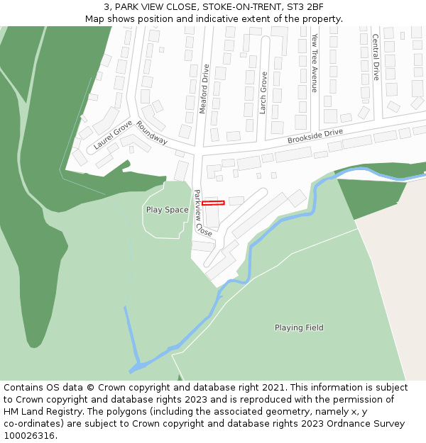 3, PARK VIEW CLOSE, STOKE-ON-TRENT, ST3 2BF: Location map and indicative extent of plot