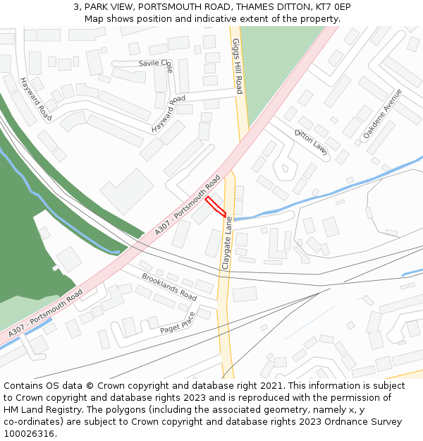 3, PARK VIEW, PORTSMOUTH ROAD, THAMES DITTON, KT7 0EP: Location map and indicative extent of plot