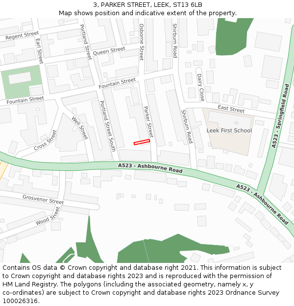 3, PARKER STREET, LEEK, ST13 6LB: Location map and indicative extent of plot