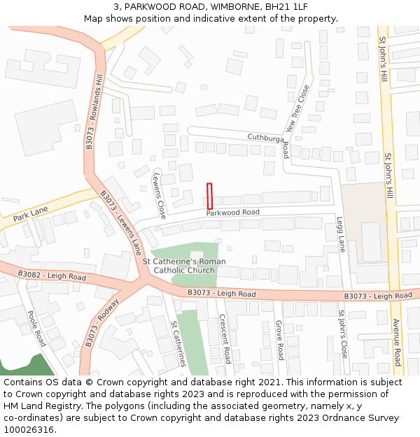 3, PARKWOOD ROAD, WIMBORNE, BH21 1LF: Location map and indicative extent of plot