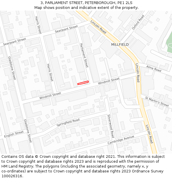 3, PARLIAMENT STREET, PETERBOROUGH, PE1 2LS: Location map and indicative extent of plot