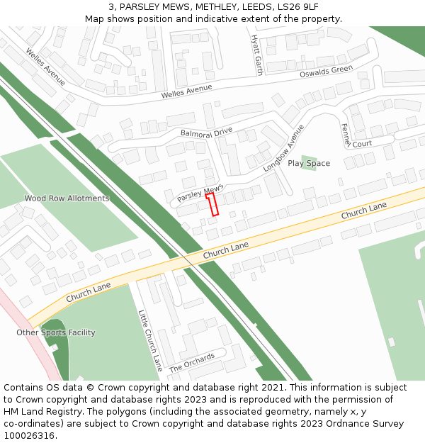 3, PARSLEY MEWS, METHLEY, LEEDS, LS26 9LF: Location map and indicative extent of plot