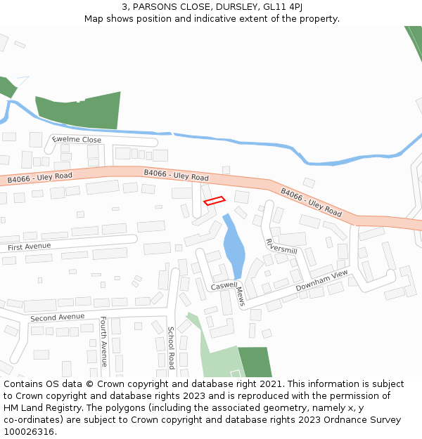 3, PARSONS CLOSE, DURSLEY, GL11 4PJ: Location map and indicative extent of plot
